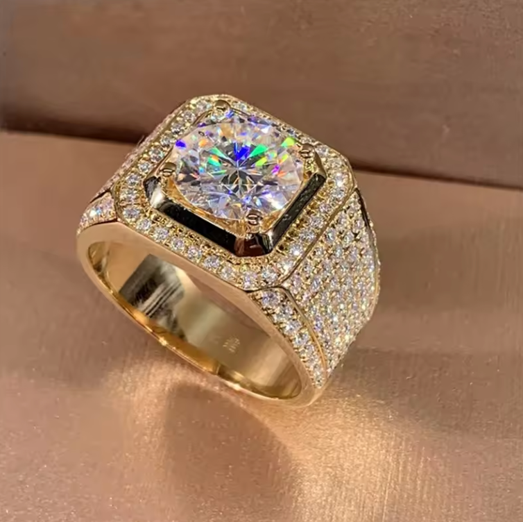 GemoraLuxy Men’s Solitaire 2ct Moissanite Ring – 14K Gold & Sterling Silver Jewelry