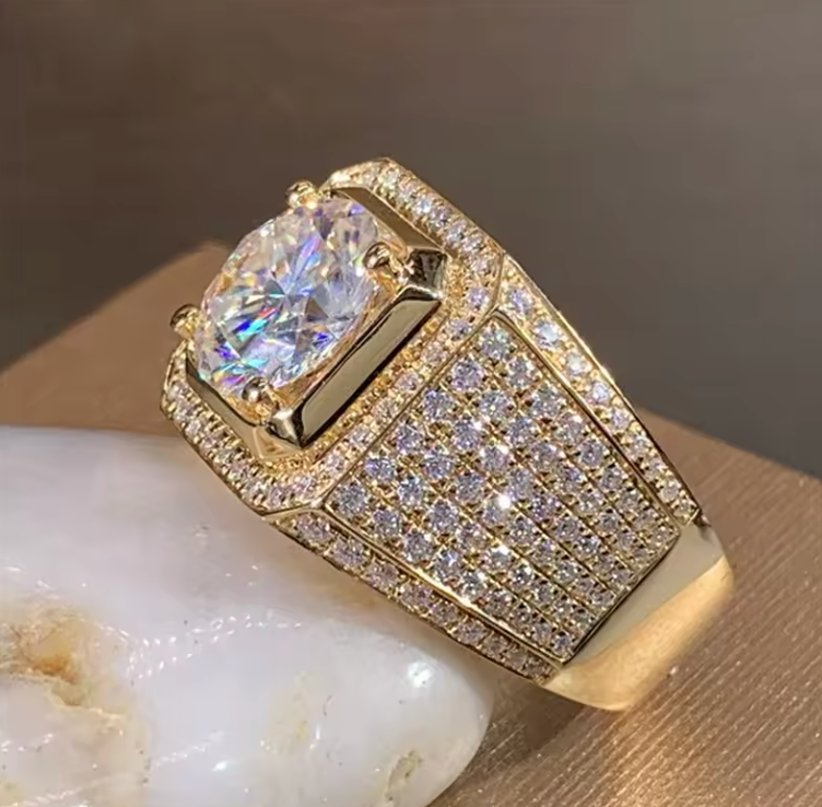 GemoraLuxy Men’s Solitaire 2ct Moissanite Ring – 14K Gold & Sterling Silver Jewelry