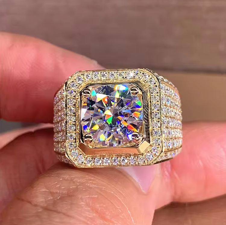 GemoraLuxy Men’s Solitaire 2ct Moissanite Ring – 14K Gold & Sterling Silver Jewelry