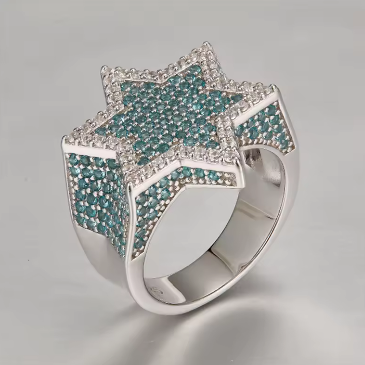 Bague Hip Hop Luxe 22mm Homme – Argent Sterling 925 Plaqué, Full Moissanite Diamants