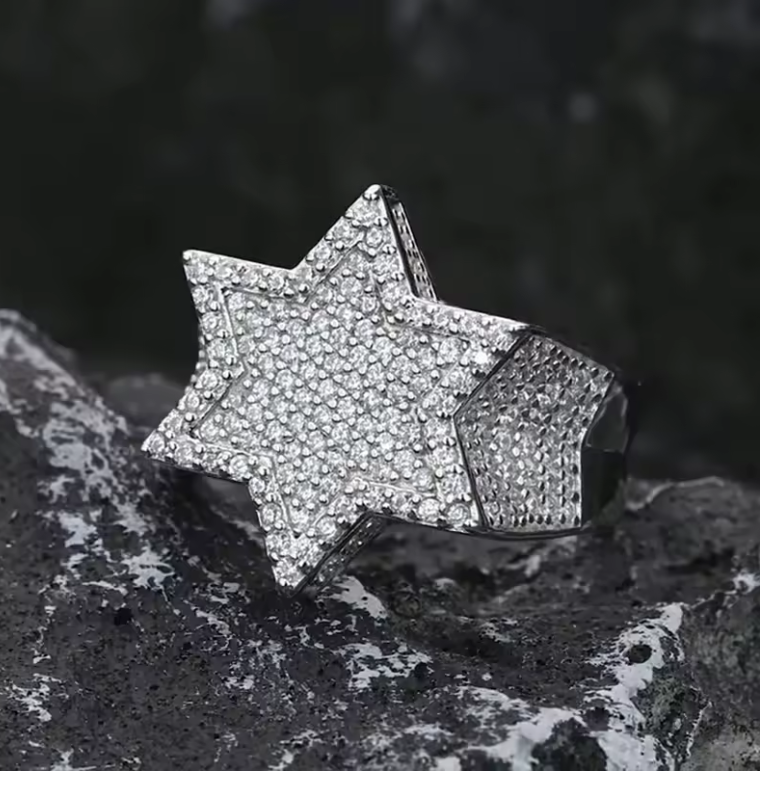 Bague Hip Hop Luxe 22mm Homme – Argent Sterling 925 Plaqué, Full Moissanite Diamants