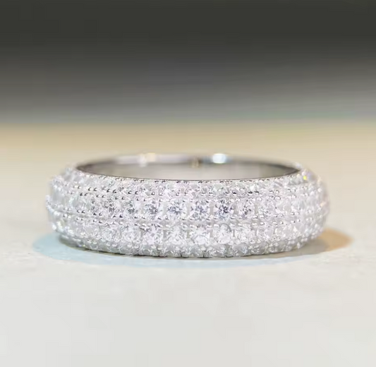 Bague Hip Hop Luxe Unisexe – Platine Massif PT950 & Or Blanc, Entièrement Sertie de Diamants