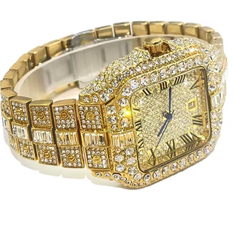Luxury Gold Iced Out Square Watch – GemoraLuxy