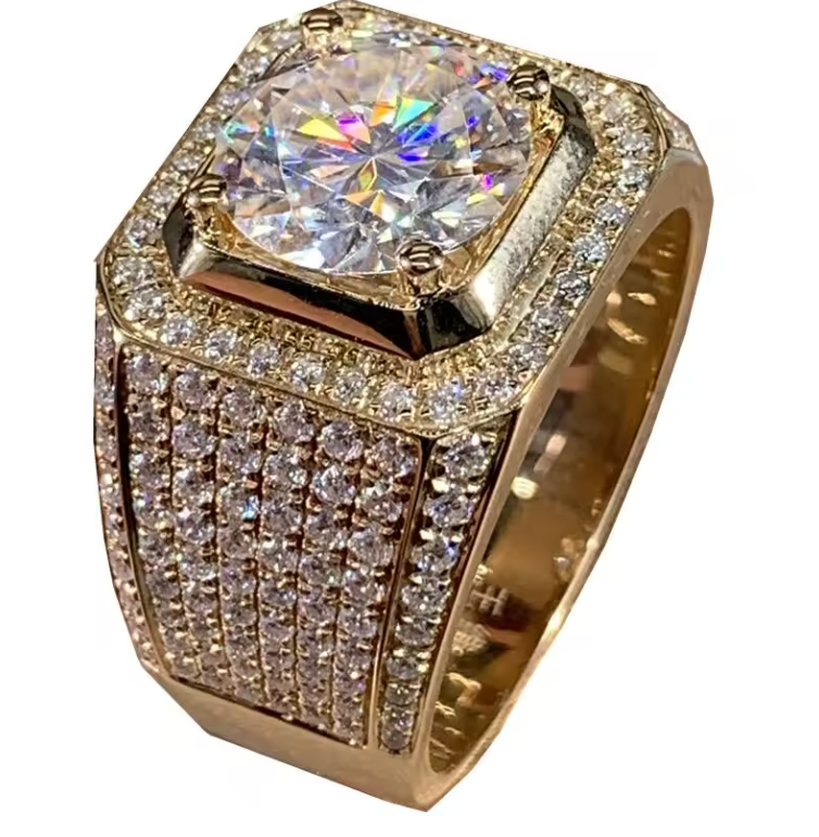 GemoraLuxy Men’s Solitaire 2ct Moissanite Ring – 14K Gold & Sterling Silver Jewelry