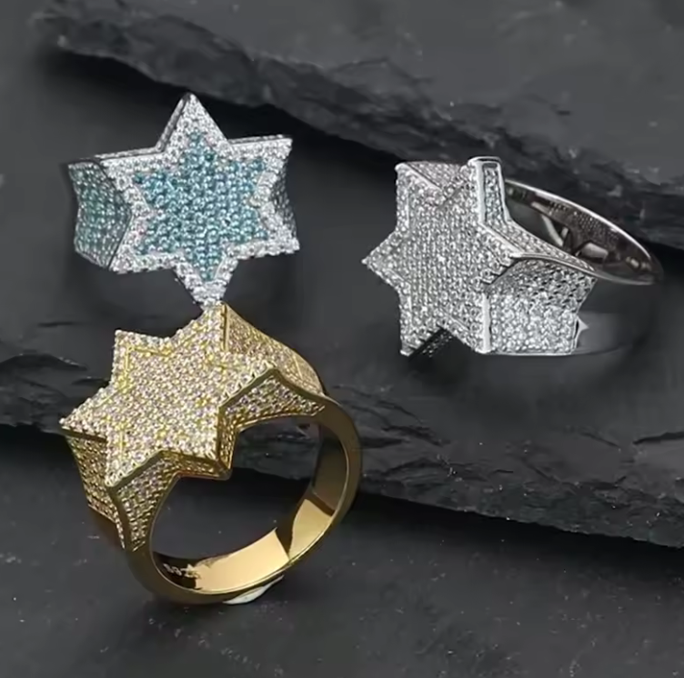 Bague Hip Hop Luxe 22mm Homme – Argent Sterling 925 Plaqué, Full Moissanite Diamants