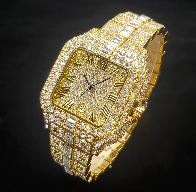 Luxury Gold Iced Out Square Watch – GemoraLuxy